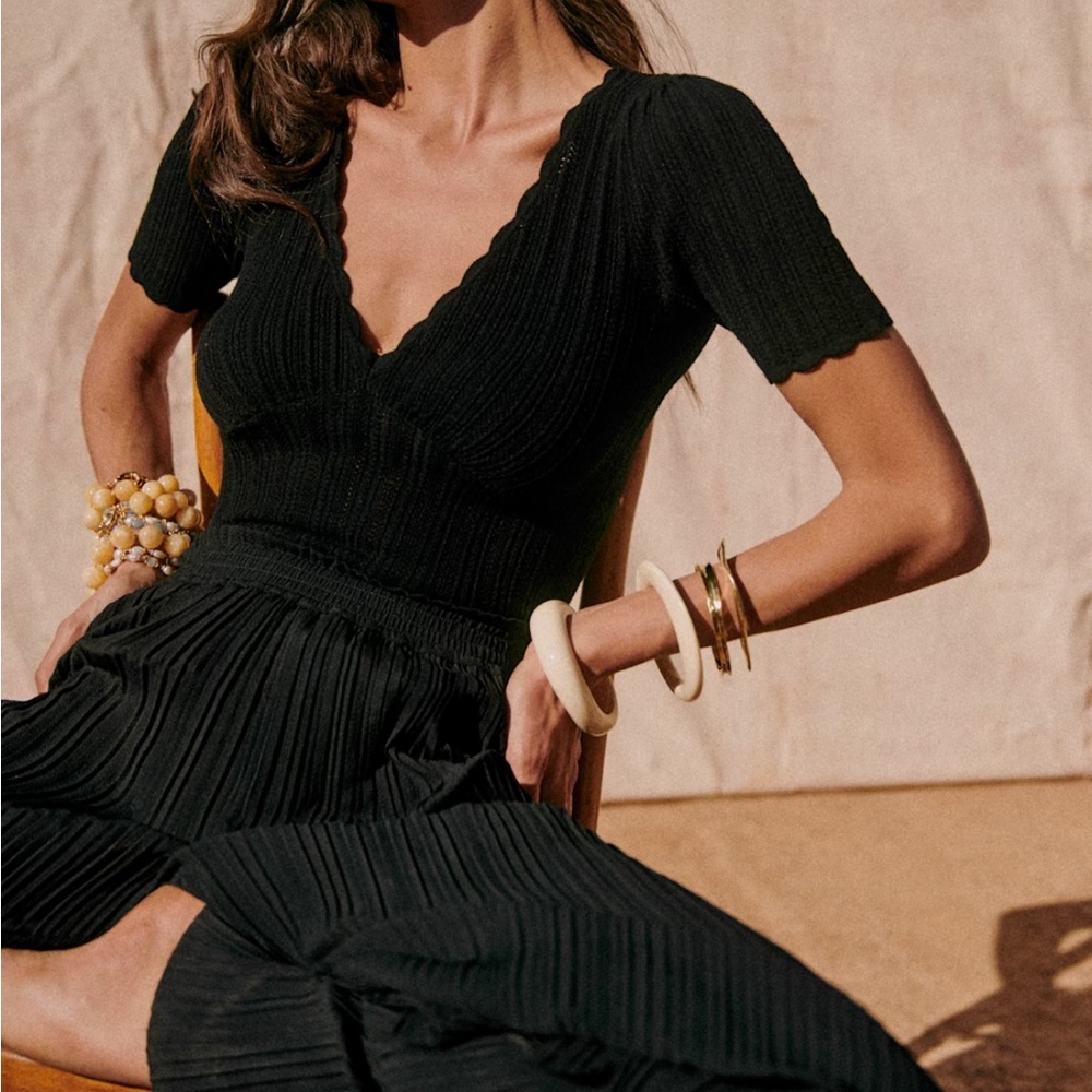 Sezane Black Ribbed Women's Blouse - Picture 2 of 11